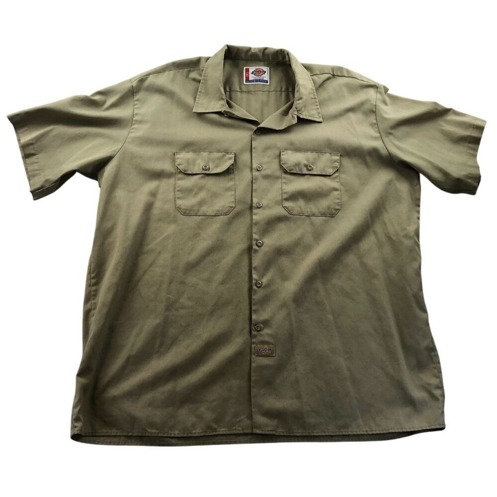 Dickies Mens Work Shirt 3XL Short Sleeve Green Classic Khaki Button Up Casual